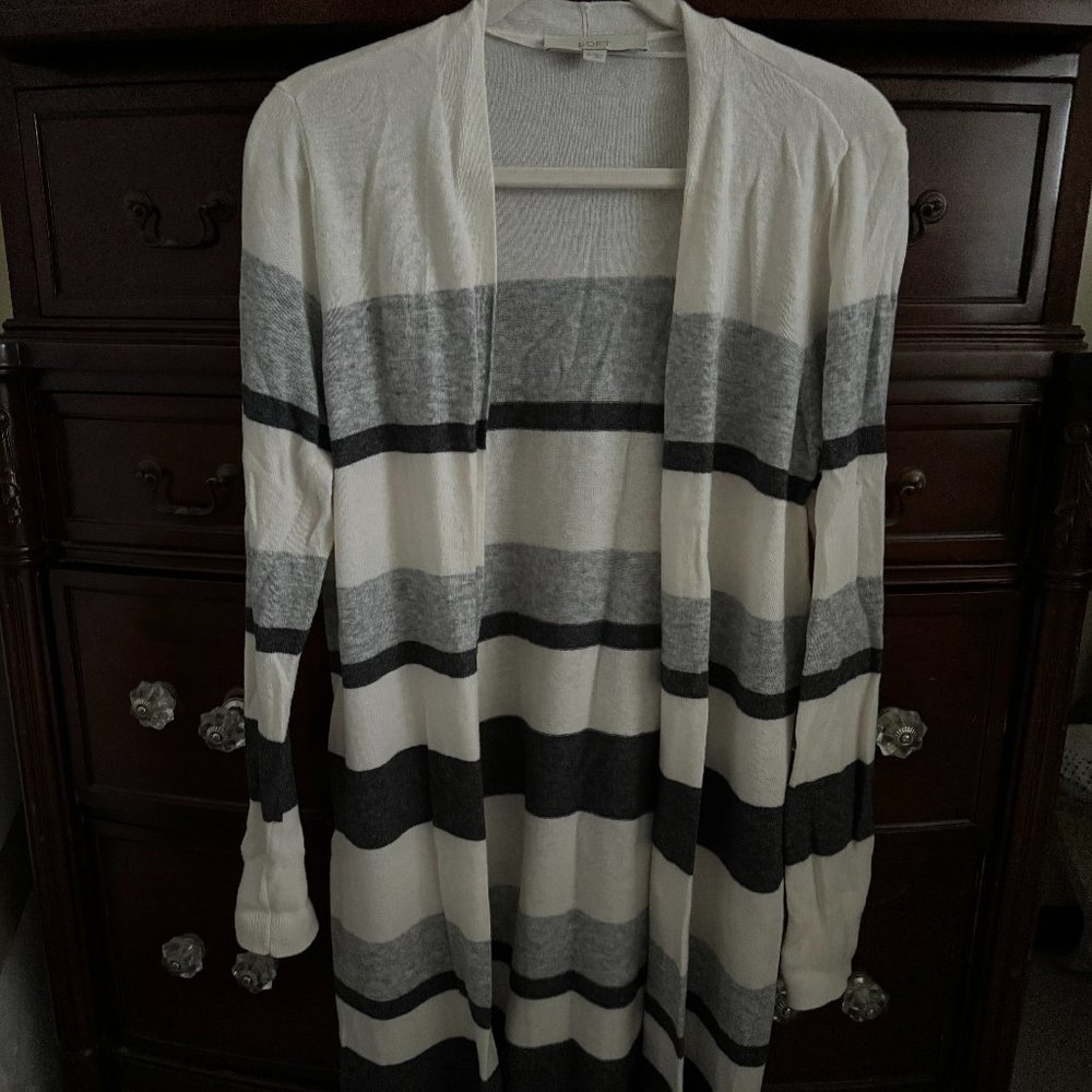 Loft Striped White, Black & Gray Long Style Sweater